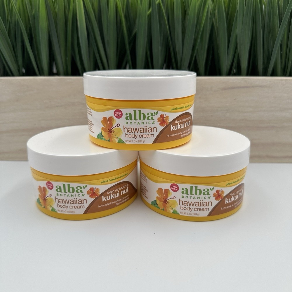 (3) Alba Botanica Hawaiian Body Cream Deep Moisturizing Kukui Nut 6.5 Oz Ea